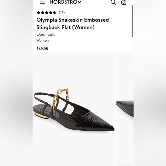 New! Open Edit Olympia Snakeskin Embossed Slingback Flat (Women). Size 7. Black - Picture 4 of 9